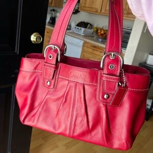 Coach Red Shoulder Bag with Pleated Details